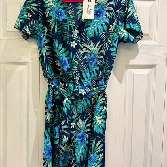 ReoRia Blue and Green Floral Romper - Picture 2 of 4